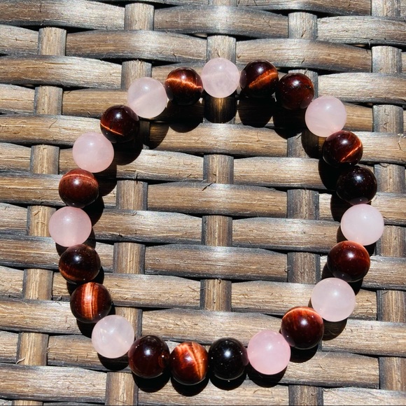 Red Tiger Eye * Rose Quartz Gemstone Bracelet - Picture 5 of 5